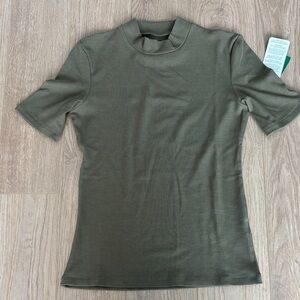 Twik Olive Short Sleeve Ribbed Top